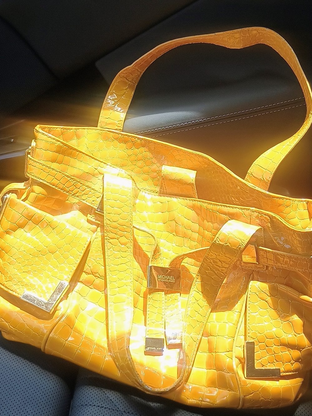 Michael Kors Yellow Croc-Embossed Shoulder Bag